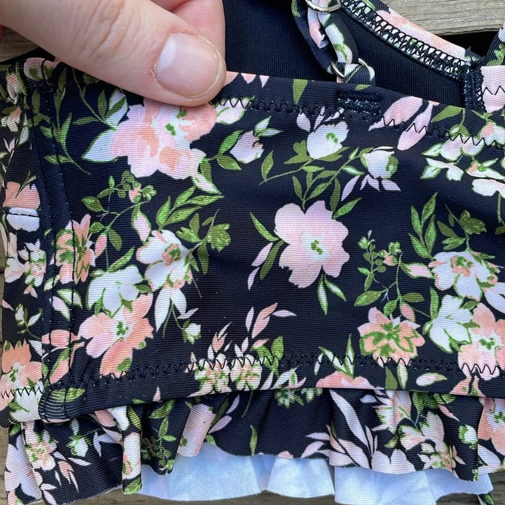 H&M Floral Print Lace-up Bikini Top